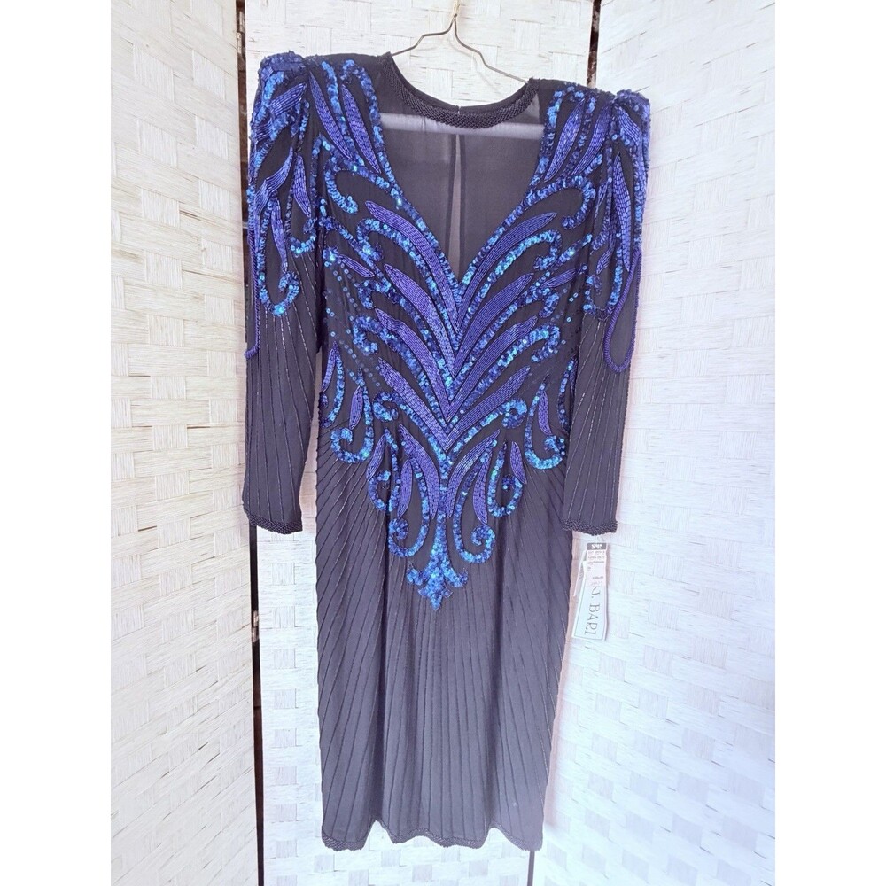 A.J. Bari Vintage Cocktail Dress Size 6 100% Silk NWT Blue Sequence STUNNING